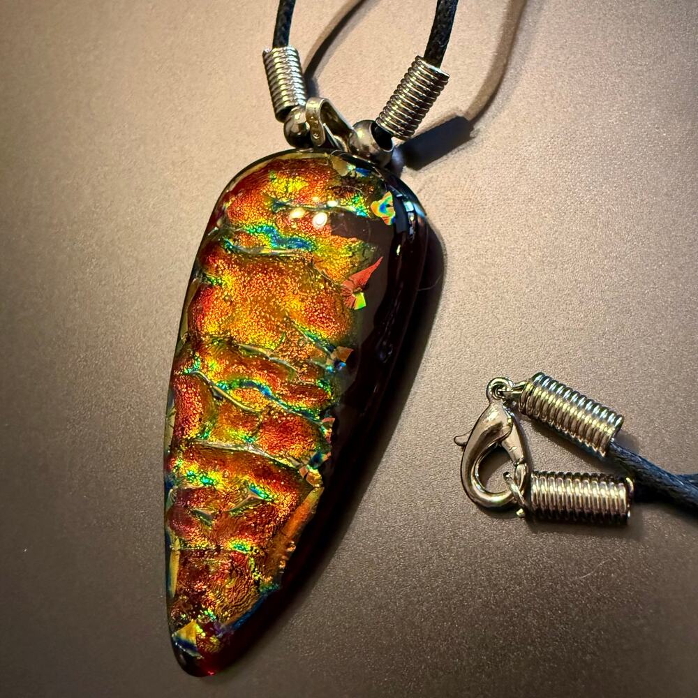 Vibrant Colorful Handcrafted Dichroic Glass Large Pendant - Picture 8 of 9